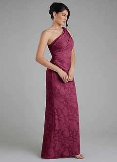 Azazie Akilah Bridesmaid Dresses Mulberry Mermaid One Shoulder Floral Burnout Dress image3