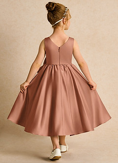 Azazie Hermia Blumenmädchenkleider A-Linie ärmellos Matte Satin Kleid Bronzer image2