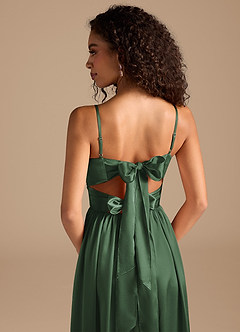 Azazie Zeya Bridesmaid Dresses Eucalyptus A-Line Pleated Metallic Satin Dress image4