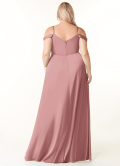 Azazie Ocean Vestidos de damas de honor Vestido de Rosa Polvorienta de Satén Elástico de Corte en A con Cuello en V Plisado image9