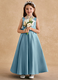 Azazie Honey Bear vestidos de niña de las flores Vestido de Azul Malhumorado de Satin Mate de Corte En A con Plisado image3
