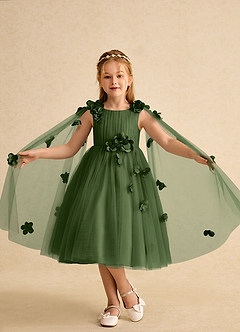 Azazie Staria Abiti da Ragazza di Fiori Abito Principessa in Tulle Increspato Oliva image4