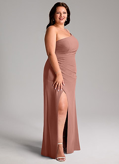 Azazie Eren Vestidos de madrinha de casamento Vestido Cedro Rosa de Chiffon de Bainha com Um ombro image12