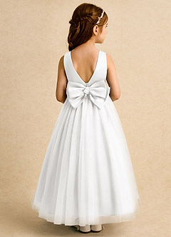 Azazie Lior Flower Girl Dresses White Ball-Gown Pleated Tulle Dress image5