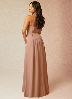 Azazie Kyedae Bridesmaid Dresses Champagne Rose A-Line V-Neck Pleated Chiffon Dress image4