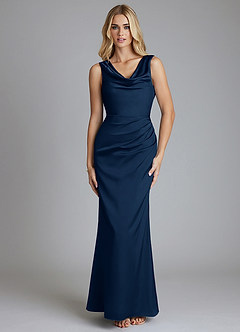 Azazie Tallie Bridesmaid Dresses Dark Navy Mermaid Pleated Stretch Satin Dress image9
