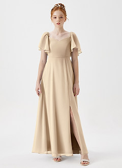 Azazie Chloe Junior Champagne A-Line Sweetheart Neckline Chiffon Dress image4