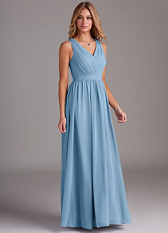 Azazie Kingsley Abiti da Damigella Abito A-Line in Chiffon Pizzo Blu Acciaio image5