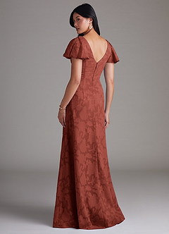 Azazie Soren Bridesmaid Dresses Terracotta A-Line Pleated Floral Burnout Dress image3