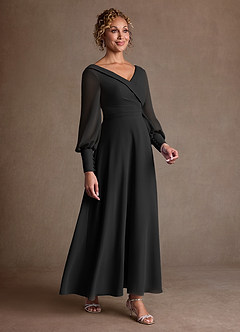 Azazie Paterson Klänningar till brudens mor Klä A-Line i Chiffong Plisserad Svart image3