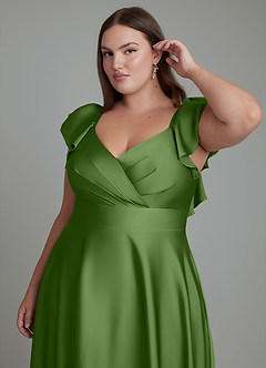 Azazie Leilani Bridesmaid Dresses Basil A-Line Ruched Stretch Satin Dress image12