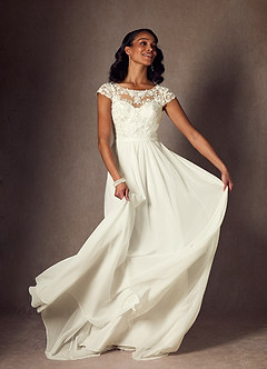 Azazie Brynslee Wedding Dresses Cream A-Line Scoop Sequins Chiffon Dress image7