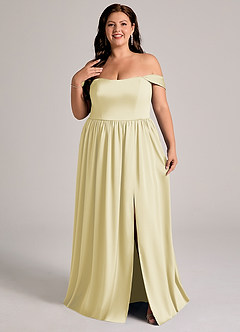 Azazie Calianna Bridesmaid Dresses Lemon Sorbet A-Line Off the Shoulder Stretch Satin Convertible Dress image8
