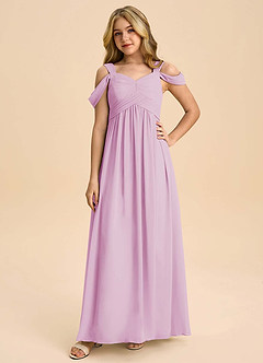 Azazie Lianne Junior Candy Pink A-Line Off the Shoulder Chiffon Dress image3