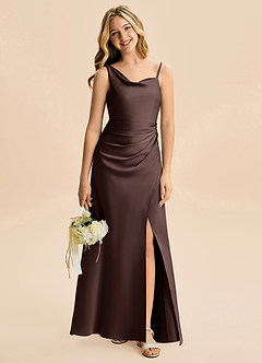 Azazie Abby Junior Vestido de Ganache de Satén Elástico de Corte en A con Plisado image1