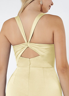 Azazie Mero Bridesmaid Dresses Lemon Sorbet Mermaid Pleated Stretch Satin Dress image5