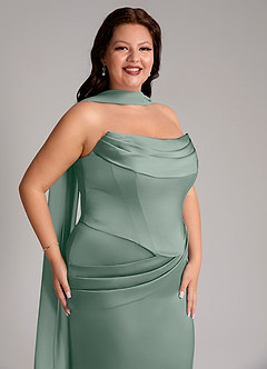 Azazie Sorrel Brautjungfernkleider Wandelbar Meerjungfrau-Linie Schulterfrei Stretch-Satin Kleid Silberner Salbei image11