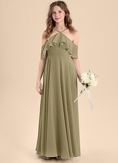 Azazie Tessabelle Junior Moss Green A-Line Off the Shoulder Chiffon Dress image4