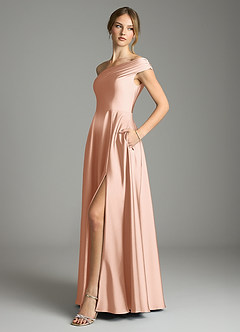 Azazie Melanie Suknie dla druhen Linia A Zza ramienia Satyna elastyczna Do ziemi Sukienka image4