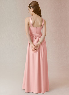 Azazie Jiya Junior Robe Trapèze en Satin extensible Plissée Rose Poudré image2