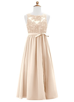 Azazie Elly Junior Abito A-Line in Chiffon Pizzo Alabastro Bianco image6