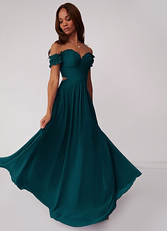 Barbie ♥ Azazie Bridesmaid Dresses Pine A-Line Off the Shoulder Chiffon Convertible Dress image2