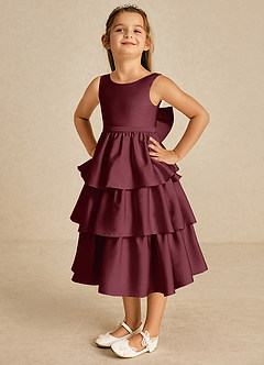 Azazie Margery Robe Demoiselle D'honneur Fillette Robe Trapèze en Satin extensible Arc Cabernet image3