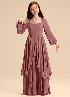 Azazie Clara Junior Robe Trapèze en Mousseline de soie Blouson Rose Du Désert image3