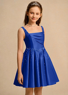 Azazie Jello Girls Formal Flower Girl Dresses Royal Blue Ball-Gown Pleated Matte Satin Dress image3