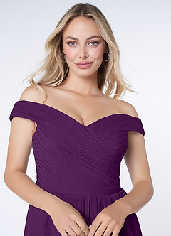 Azazie Audrianna Bridesmaid Dresses Grape A-Line Off-The-Shoulder Gathered Chiffon Convertible Dress image5