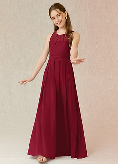 Azazie Bibiane Junior Burgundy A-Line Pleated Chiffon Dress image4