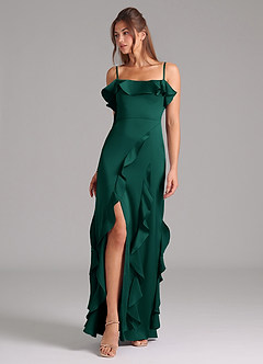 Azazie Malia Brautjungfernkleider A-Linie Seitliche Cut-Outs Stretch-Satin Kleid Smaragd image1