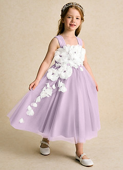 Azazie Dovey Jurken voor bloemenmeisjes Baljurk Jurk van Tule Boog Frosted Lila image6