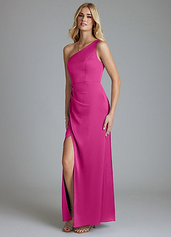 Azazie Adhara Final Sale Fuchsia Sheath One Shoulder Stretch Satin Dress image8