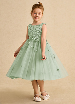 Azazie Lana vestidos de niña de las flores Vestido de Salvia Polvorienta de Satin Mate de Corte En A con Sin mangas image3