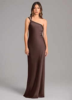 Azazie Monroe Bridesmaid Dresses Ganache Mermaid One Shoulder Stretch Satin Dress image4