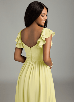 Azazie Anaya Bridesmaid Dresses Lemon Sorbet A-Line Pleated Chiffon Dress image2