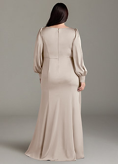Azazie Raye Robes de demoiselle d'honneur Robe Sirène en Satin extensible Manche longue Givre image8