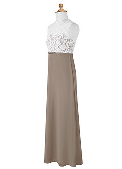 Azazie Rana Junior Robe Trapèze en Mousseline de soie Dentelle Taupe image7