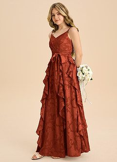 Azazie Peyton Junior Vestido de Castaño de Devorado Floral de Corte en A con Plisado image5