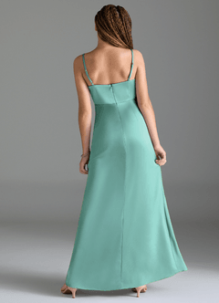 Azazie Maci Junior Aqua Mermaid Pleated Stretch Satin Dress image2