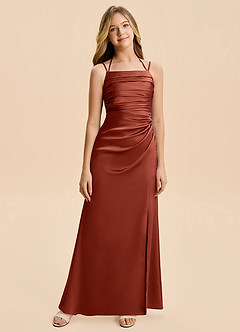 Azazie Nova Junior Robe Fourreau en Satin extensible Plissée Terracotta image6