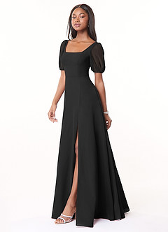 Azazie Alani Bridesmaid Dresses Black A-Line Square Neckline Chiffon Dress image3