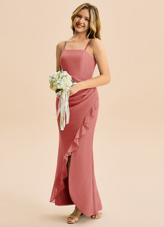 Azazie Buzzy Junior Robe Fourreau en Mousseline de soie Plissée Antique Rose image3