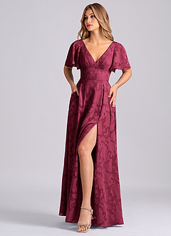 Azazie Kimber Brautjungfernkleider A-Linie mit Taschen Blumen-Burnout Kleid Burgunderrot image6