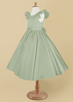 Azazie Violeta Flower Girl Dresses Ball-Gown Bow Matte Satin Tea-Length Dress image7