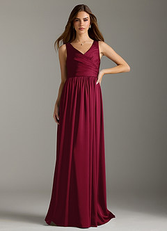 Azazie Keyla Bridesmaid Dresses Burgundy A-Line Pleated Stretch Satin Dress image3