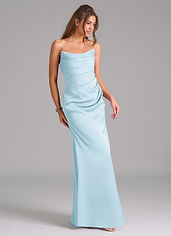 Azazie Lucille Robes de demoiselle d'honneur Robe Sirène Convertible en Satin extensible Sans bretelle Bleu Ciel image5