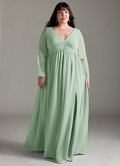 Azazie Teton Maternity Bridesmaid Dresses A-Line Long Sleeve Chiffon Floor-Length Dress image9