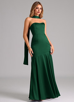 Azazie Shiloh Vestidos de damas de honor Vestido de Verde Oscuro de Satén Elástico de Corte Sirena Convertible con Sin tirantes image3